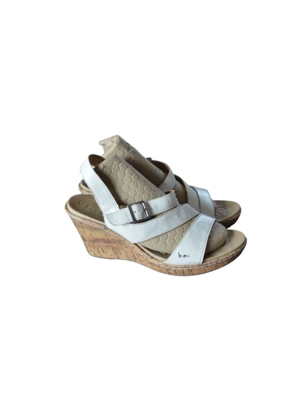Born b.o.c. Schirra White Strappy Cork Wedge Sandals Women's Size 11 Boho Summer